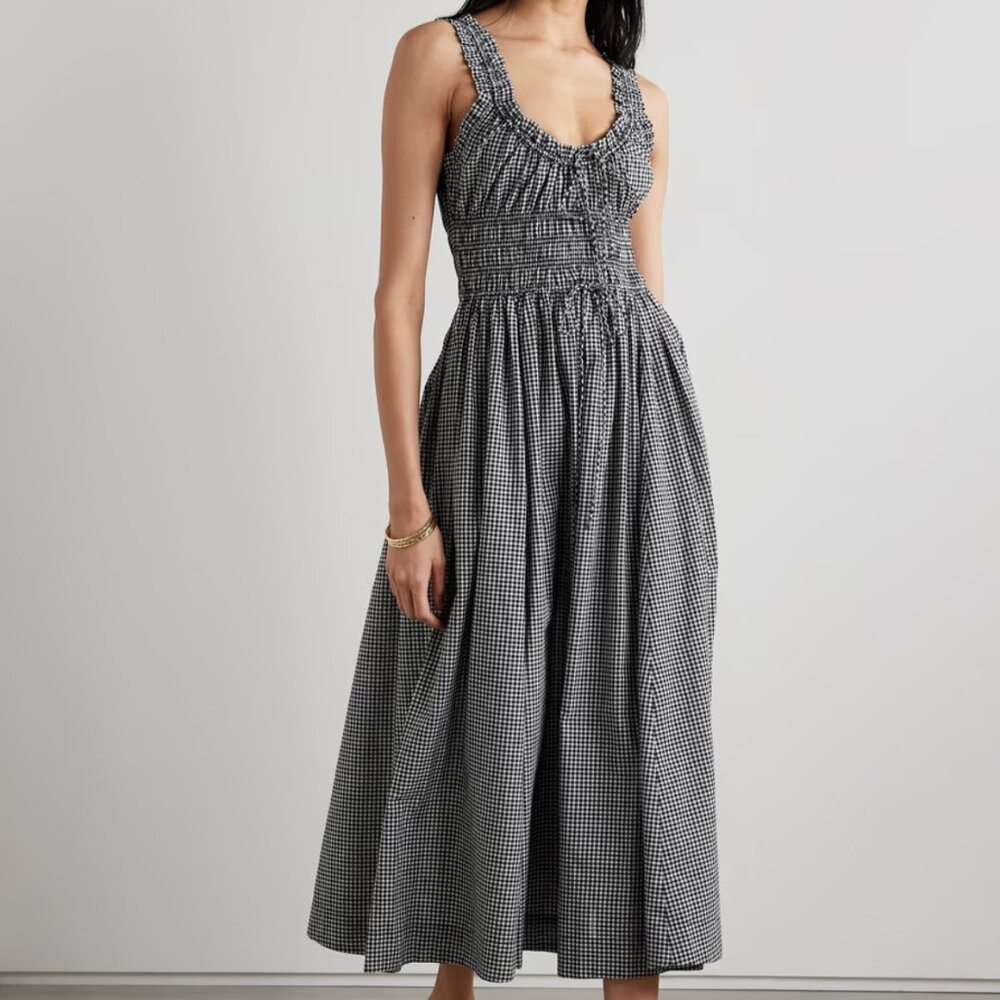 Doen Monochrome Check Midi Dress